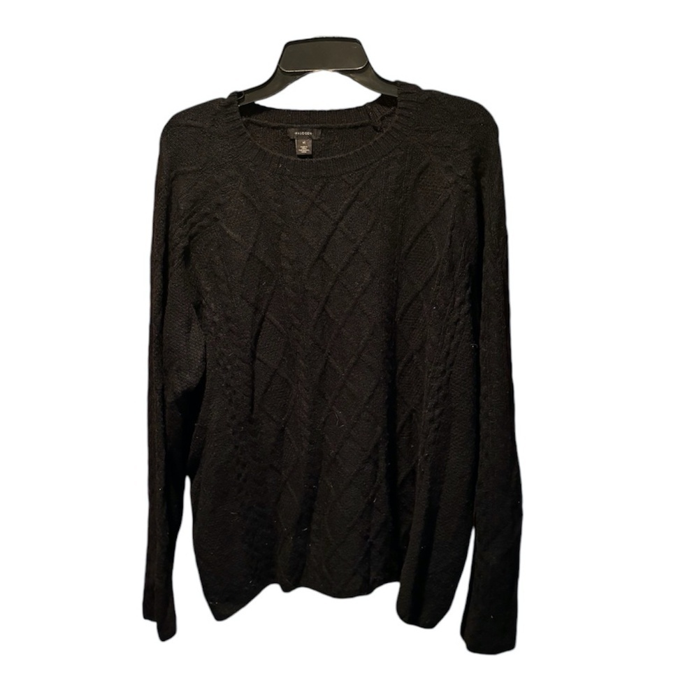 Halogen Women's Crewneck Pullover Cable Knit Sweater in Black XL